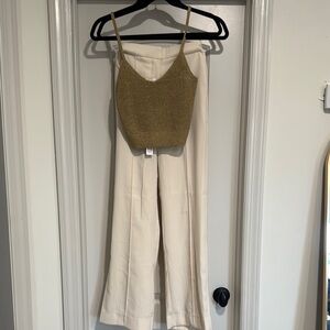 House of Harlow 1960 Cream Gold Wide leg 2 piece set.